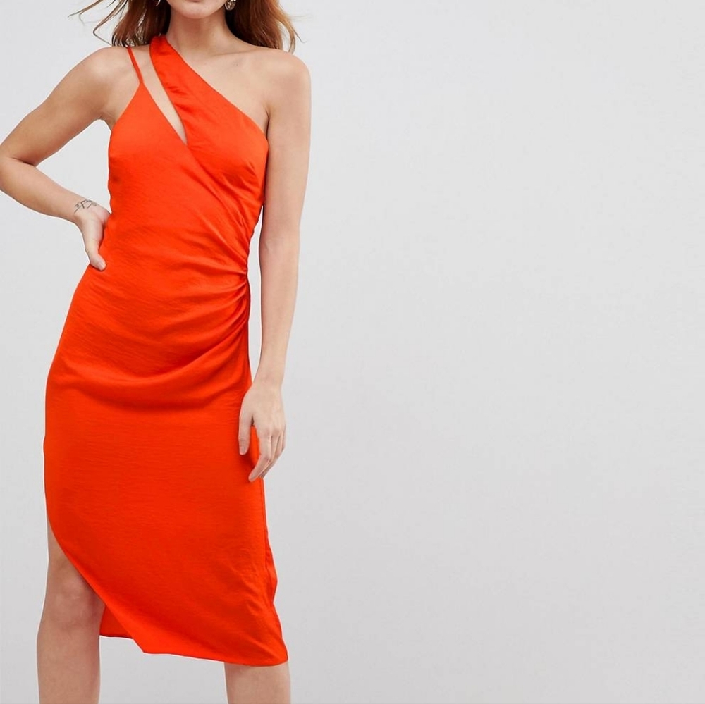 ASOS hammered sexy pencil dress with cami straps and spliced shoulder
